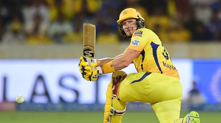 Chennai Super Kings (CSK) batsman Shane Watson plays a shot during the Indian Premier League Final between Chennai Super Kings (CSK) and Mumbai Indians (MI) at Rajiv Gandhi International Cricket Stadium in Hyderabad.