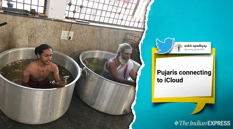 monsoon, india monsoon onset, monsoon dates india, priests perform puja for rain, karnataka priest monsoon puja, pandit sit in vessels puja, Someshwara temple, bengaluru news, indian express, funny news
