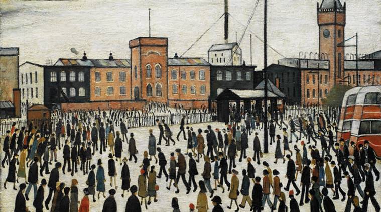A Cricket Match, English artist L S Lowry, painting of cricket, Lowry's artistic finesse