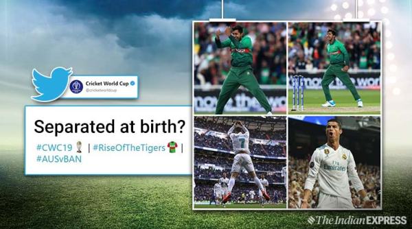 ICC World Cup 2019, world cup 2019, Ban vs Aus, Soumya Sarkar, Cristiano Ronaldo, Ronaldo signature pose, Soumya imitates Ronaldo, Ronaldo pose news, Indian express