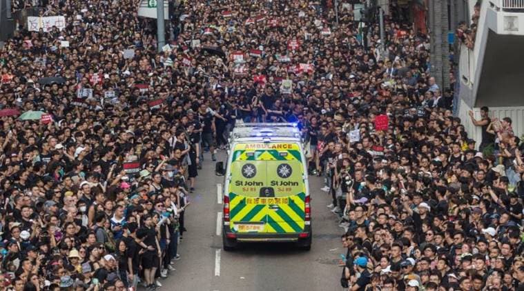 Image result for hongkong crowd ambulance