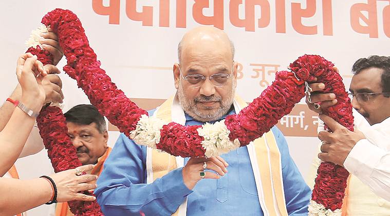 Amit Shah, BJP national office-bearers meeting, BJP national meeting, Amit Shah-BJP, Lok Sabha elections, 2019 lok sabha elections, indian express