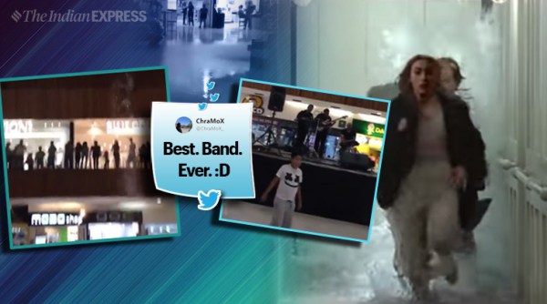 titanic, my heart will go on, band plays titanic song mall flooding, mexico rain mall titanic song, odd news, bizarre news, funny news, viral videos, indian express