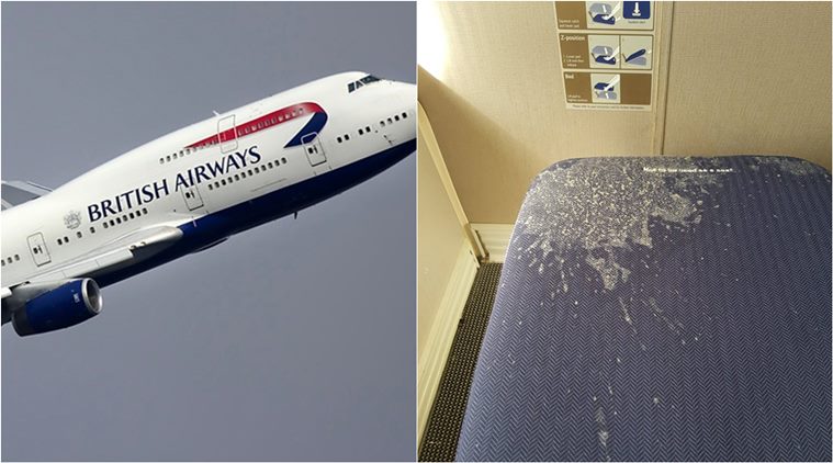 british airways, BA business class, BA seat covered in vomit, British airways customer service, viral news, flight bad service, indian express