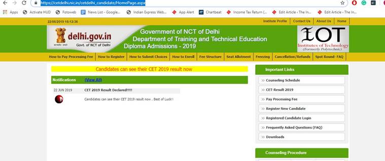 Delhi CET results 2019 declared, how to check via websites | Education