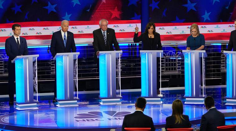 us presidential election 2020, us news, presidential debate, democrats presidential candidates, democrats debate, joe biden, joe biden candidature, bernie sanders, kamala harris, world news, indian express