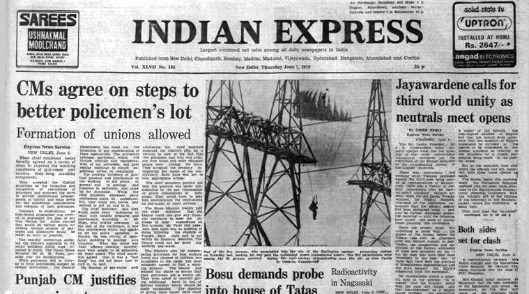 The Indian Express' front page on June 7, 1979