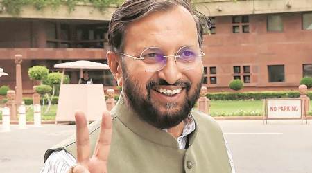 Prakash Javadekar at Parliament on Monday. (PTI)