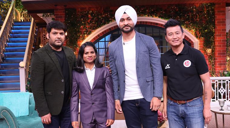    Bhaichung Bhutia, Dutee Chand and Sandeep Singh at the kapil sharma show 