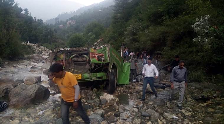 kullu bus accident, kullu accident, himachal pradesh bus accident, himachal pradesh accident, bus falls in drain in kullu, kullu bus accident death toll, rahul gandhi