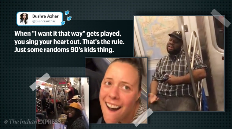 new york, new york tube, Backstreet Boys, Backstreet Boys in train, music band Backstreet Boys, I want it that way, viral video, twitter reactions, indian express, indian express news