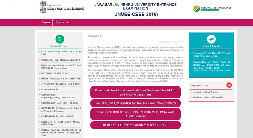 Jnuee Ceeb Results 2019 Declared Websites To Check