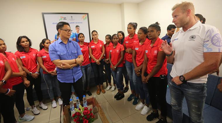 Kiren Rijiju, Sports Minister, FIH world cup winners, Indian Olympic Association, Thomas Bach, women’s hockey team, Sports News, Indian Express