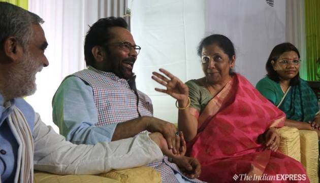 eid celebration, eid-ul-fitr, eid party, shahnawaz hussain, mukhtar abbas naqvi, nirmala sitharaman, piyush goyal, rajnath singh, l k adwani, manoj tiwari, ramvilas paswan, india news, indian express