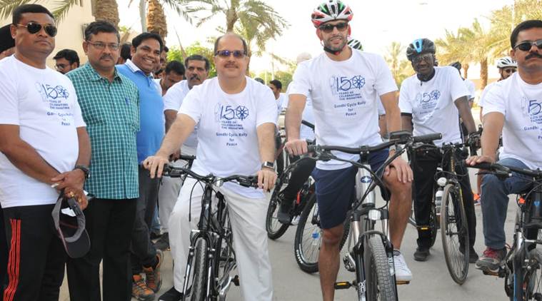 india saudi arabia, mahatma gandhi, indian embassy in saudi arabia, india in saudi arabia, saudi arabia in india, india saudi arabia relations, cycle rally in saudi arabia, world news, india news, Indian Express