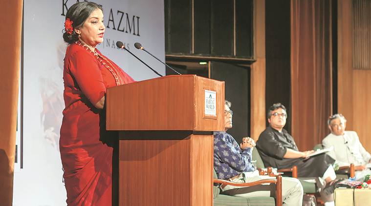 Actor Shabana Azmi at the event; cover of Kaifi Azmi: Poems | Nazms