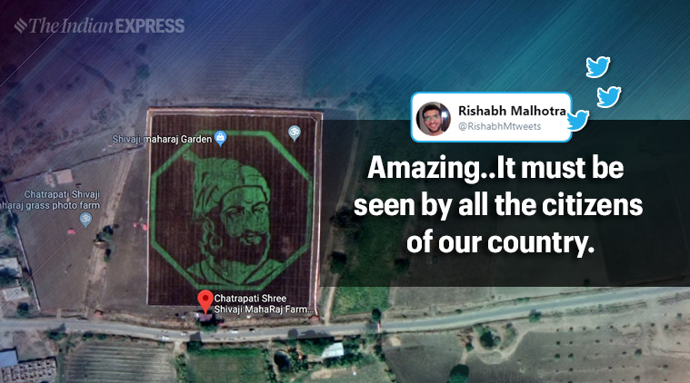 shivaji, chatrapati shivaji, shivaji far artwork, shibaji jayanti, viral video, shivaji maharaj grass photo farm, indian express, viral news