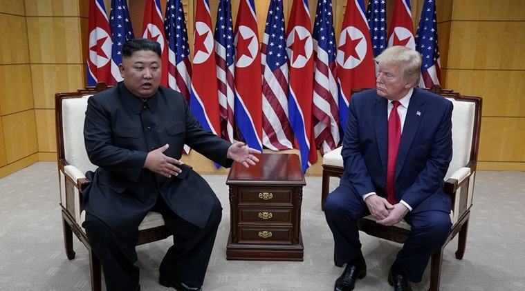 Trump-Kim meet, Trump in North Korea, denuclearisation North Korea, Donald Trump, Kim Jong Un, Trump-Kim meet border meet, Trump-Kim negotiations, nuclear crisis, World news, Indian Express news