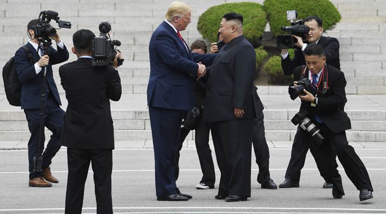 Donald trump, Kim Jong Un, Trump Kim Meeting, trump in North Korea, Stephanie Grisham injured, North Korean Guards, White House Press Secretary, DMZ, Trump at DMZ, World News, Indian Express, 