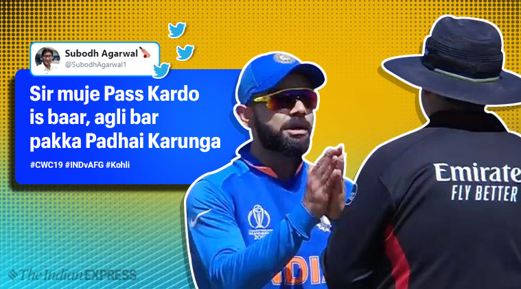 ind vs afg, icc world cup 2019, virat kohli, virat kohli memes, virat folded hands meme, virat kohli afg drs review, shami drs review, world cup memes, indian express