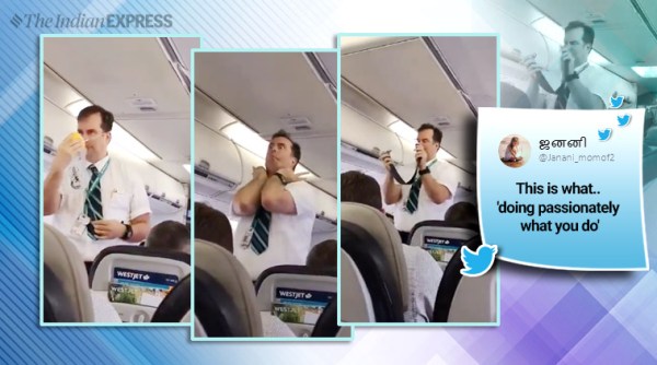 funny flight announcement, funny flight attendant, westjet, west jet funny announcement, viral video, indian express, funny news,