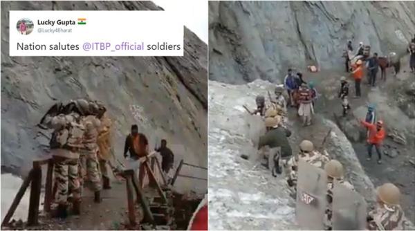 amarnath yatra, amarnath yatra routes, ITBP personnel amarnath yatra, ITBP personnel guard amarnath pilgrims, ITBP personnel shield pilgrims, viral videos, indian express