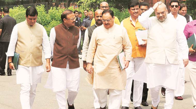 liament Monsoon Session, narendra modi, amit shah, bharatiya janata party, bjp, bjp parliamentary meeting, bjp meeting, parliamentary meeting of bjp, Indian express