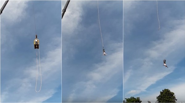 bungee jump, bungee jump fail, bungee jump fall break, viral bungee jump fail, poland bungee jump man injured, viral videos, indian express