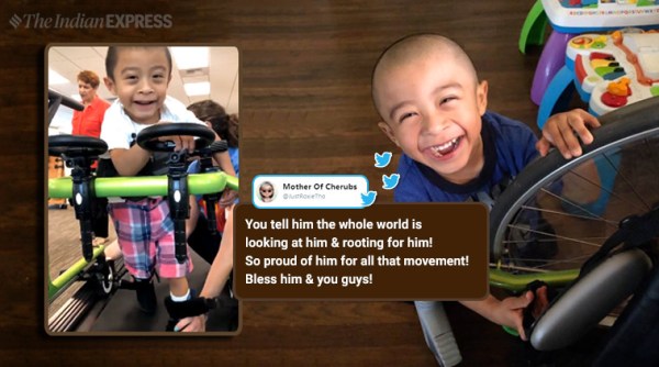 Leigh syndrome, kid Leigh syndrome, Leigh syndrome child physical therapy, disabled boy physical therapy, disabled boy physical therapy development, kids sweet video, inspiring videos, indian express, viral news