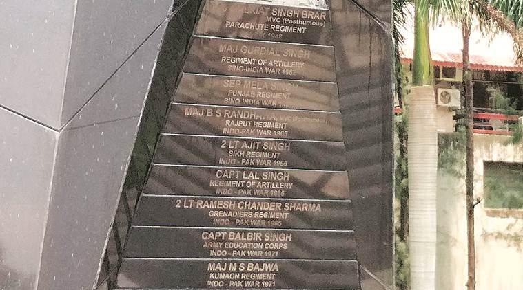 Martyr's Pillar, Kargil Vijay Diwas, Martyr's Pillar shamble, Chandigarh newsline, memorial record, Chandigarh MC, Congress Consillor, Congress Councillor Devider Babla, Martyrs, Chandigarh news, Indian Express news