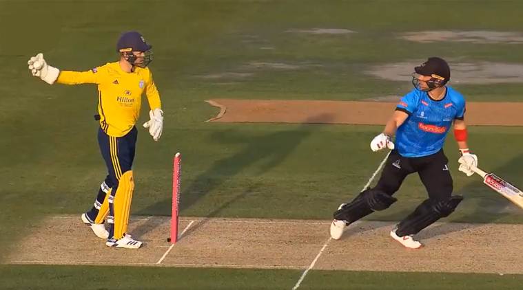 Lewis McManus stumping, Laurie Evans run out, MS Dhoni, T20 Blast 2019, Sussex vs Hampshire 2019
