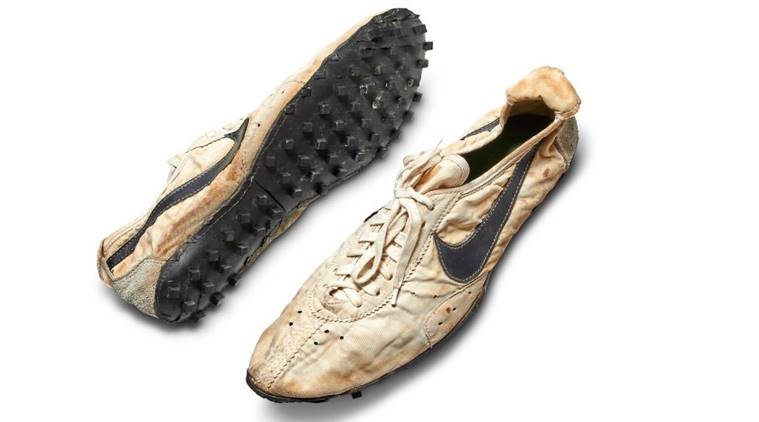 Moon Shoe. 1972 sneakers, sotheby's sale, online auction sotheby's, indianexpress.com, indianexpressonline, indianexpressnews, indianexpress, sotheby's new sneakers, what are moon shoes, moon shoes sale, 1972 Nike Waffle Racing Flat, sotheby's collection, Sotheby's Stadium Goods, Miles Nadal, Nadal moon shoe,