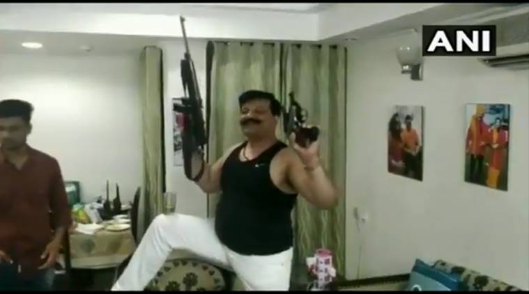 Kunwar Pranav Singh Champion, BJP MLA Champion dancing video, Kunwar Pranav Singh Champion dancing, bjp mla Champion dancing with guns, indian express