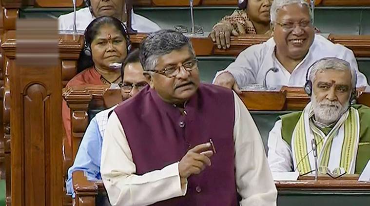ravi shankar prasad, law minister, union law minister, lok sabha speaker, om birla, speaker om birla, lok sabha, lower house, lok sabha proceedings, parliament monsoon session, parliament live, parliament session live, india news, Indian Express