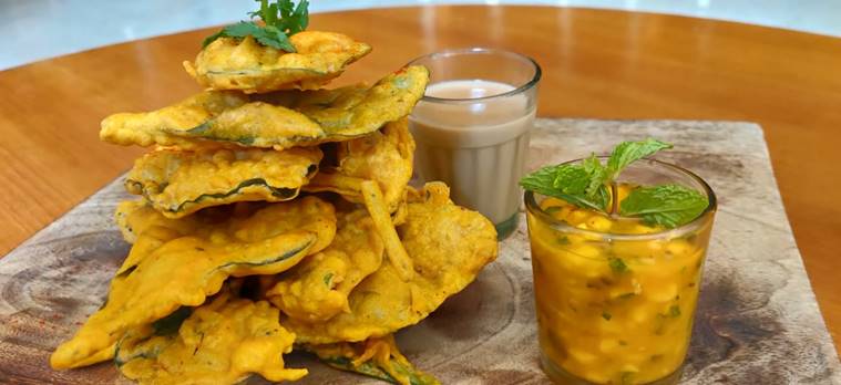monsoon recipes, indianexpress.com, indianexpress, indianexpressonline, chicken recipes, rainy season, showers in delhi, DELHI NCR Rain, monsoon snacks, easy recipes, Grilled teriyaki chicken, Lemon basil chicken recipe, Spinach Fritters recipe, how to make Spinach Fritters, food stories, food recipes, Spinach Fritters with mango, food, monsoon cravings, samosas chai, pakodas, monsoon munchies,