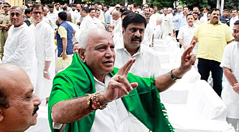 BS Yediyurappa takes oath, Karnataka political news, Karnataka BJP government, Congress-JD(S) alliance