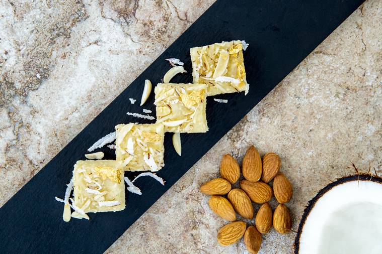 coconut and almond burfi, indian expres, raksha bandhan recipe