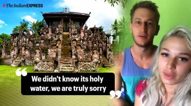 influencers apologise face backlash splashing holy water bali temple viral video, instagram influencers apologise bali temple holy water viral video indonesia, trending, indian express, indian express news