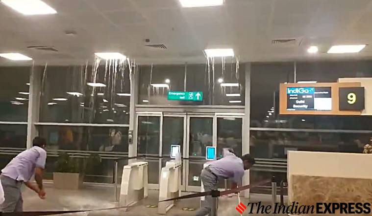 Bengaluru Airport After Heavy Rainfall, Water Leaking From Light Fixture After Heavy Rain