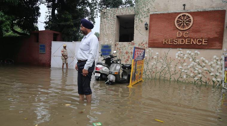 Deputy Commissioner's residence after heavy rain in Ludhiana. (Express Photo by Gurmeet Singh)