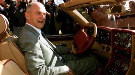 FILE PHOTO: Ferdinand Piech, chief executive of Volkswagen AG, sits in a Bentley model Azure with 8 cylinders and a 385 horsepower (PS) engine before the German carmaker's annual news conference in Wolfsburg March 25. VW last year brought the prestigious British car maker Bentley last year.    PEM/FMS/File Photo