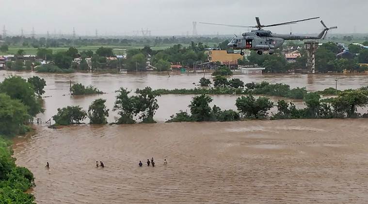 gujarat, gujarat floods, gujarat flood rescue, rescue operations, iaf, indian air force, maharashtra floods, ndrf, gujarat news, indian express news