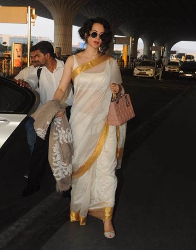 kangana ranaut, kangana ranaut airport, kangana ranaut 600 sari, kangana ranaut cotton sari, kangana ranaut, indian express, indian express news
