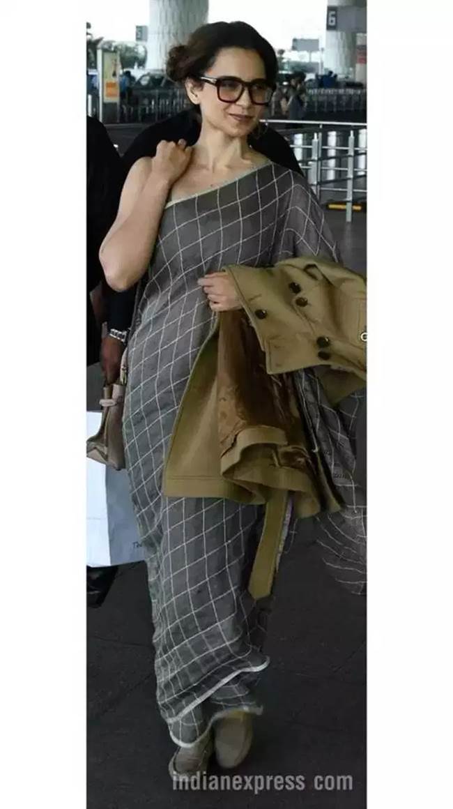 kangana ranaut, kangana ranaut airport, kangana ranaut 600 sari, kangana ranaut cotton sari, kangana ranaut, indian express, indian express news