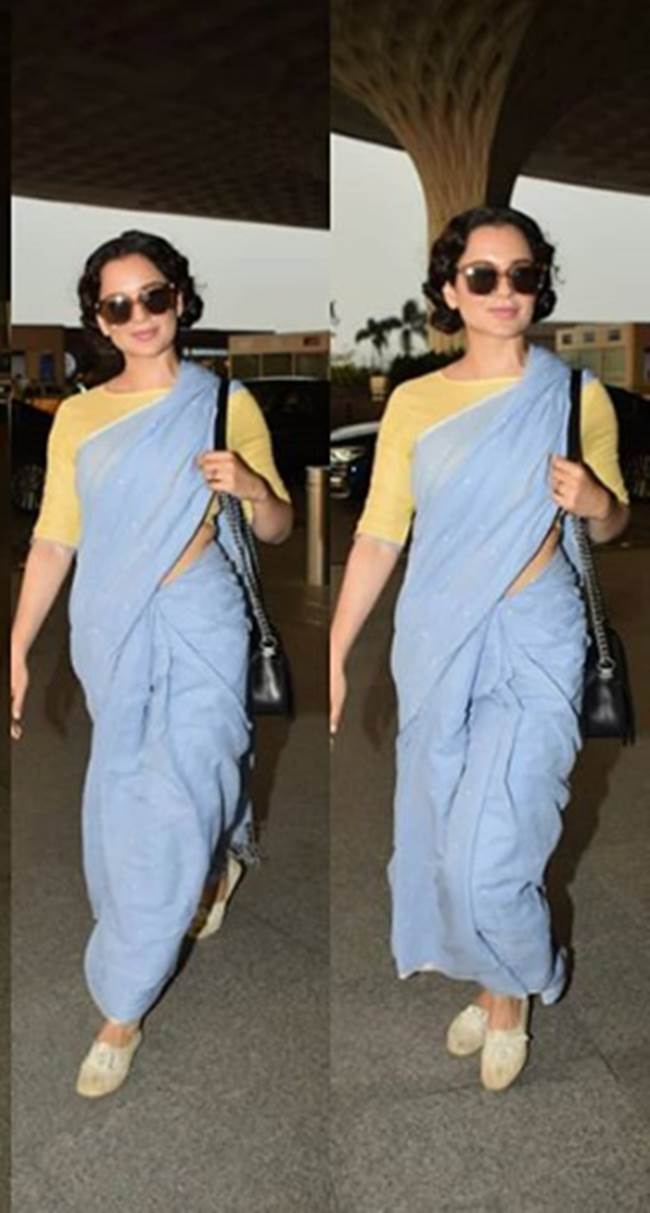 kangana ranaut, kangana ranaut airport, kangana ranaut 600 sari, kangana ranaut cotton sari, kangana ranaut, indian express, indian express news