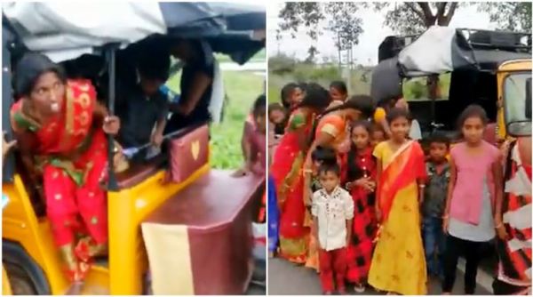 family stuffed in auto, auto stuffed with people, overcrowded auto viral video, auto safety over crowded auto, indian express, indian express news