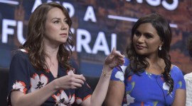  showrunner/executive producer Tracey Wigfield, left, and co-creator/executive producer Mindy Kaling participate in Hulu's "Four Weddings and a Funeral," panel at the Television Critics Association Summer Press Tour in Beverly Hills, Calif. (Photo by Richard Shotwell/Invision/AP, File)