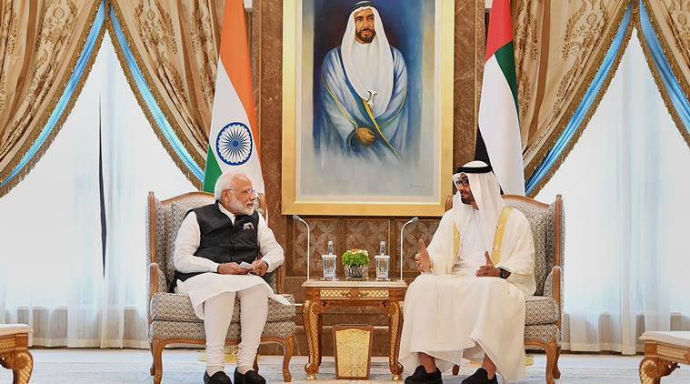 pm modi, modi uae visit, modi launches rupay card, pm rupay card, pm modi middle east visit, pm uae visit, pm modi foreign visit, indian express