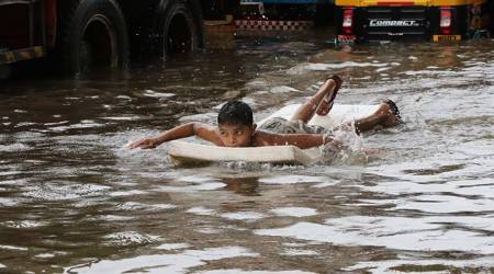 Waterlogging due to heavy rains at Kurla on Sunday.
Express photo by Ganesh Shirsekar, 4th August 2019, Mumbai.