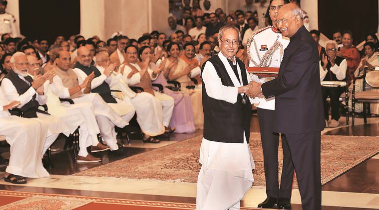 Pranab Mukherjee Bharat Ratna award 2019, Pranab Mukherjee receives Bharat Ratna, bharat ratna awards 2019, Virendrajeet Singh bharat ratna award, 2019 bharat ratna, indian express news